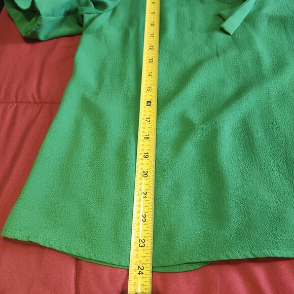 CeCe Green Ruffle Tie Neck Blouse Womens Medium Puff Sleeve Lightweight Top - Picture 7 of 8